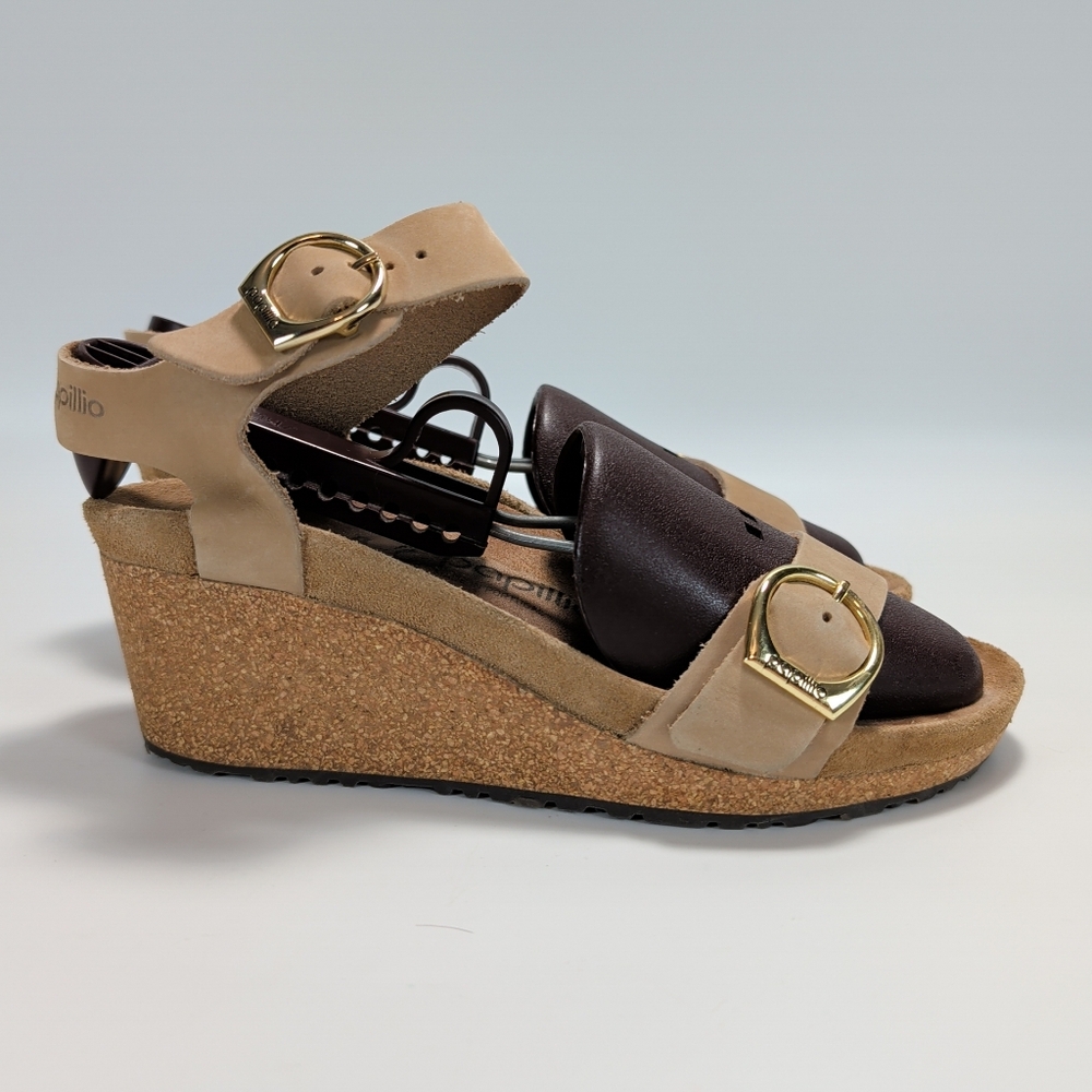 Birkenstock Papillio Soley Nubuck Leather Strappy Wedge Sandals - Sandcastle - Picture 2 of 11